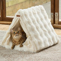 FUKUMARU Cat Cave Bed, Sturdy Frame Washable Cat Tent Bed with Curtain