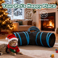 Love’s Cabin Cat Tunnel for Indoor Cats, 3-Way Collapsible Play Tunnel with Teaser Wand, Peek Holes & Toy Ball, Small Pet Toy for Kittens & Rabbits, Black & Blue, Small Size