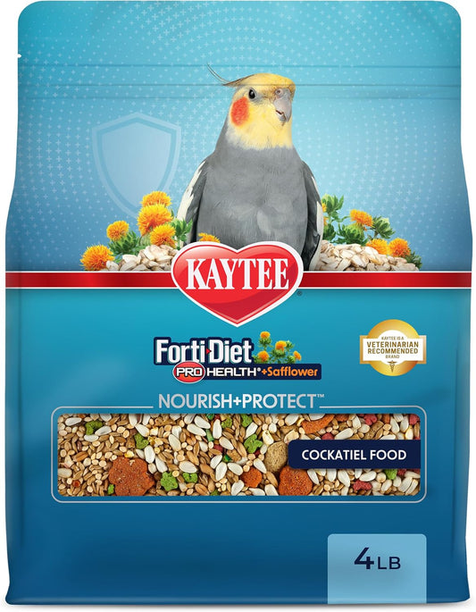 Kaytee Forti-Diet Pro Health+Safflower Nourish+Protect Cockatiel Food, Supports Breeding and Molting, Nutrition Backed by Science, Digestive and Brain Health, 4 pounds