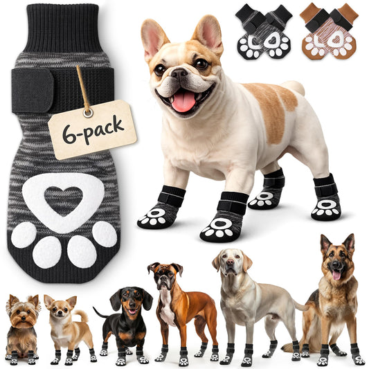 Anti Slip Dog Socks - 6 Pack | Dog Socks to Prevent Paw Licking, Add Traction, Keep Warm & Protect from Hot Pavement | Paw Protection for Senior Dogs for Hardwood Floors | Dog Booties - Medium