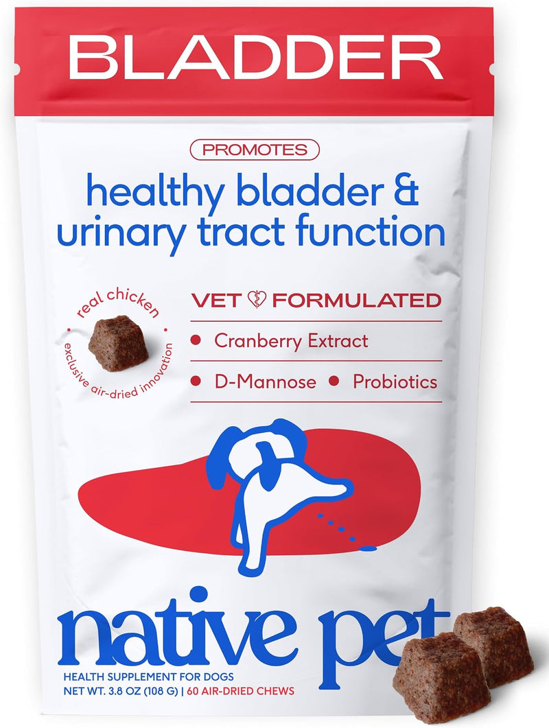 Native Pet Dog UTI Treatment - Cranberry Supplement for Dogs - Supports Normal Bladder Function, Urinary Tract & Kidney Health - Real Cranberry Extract, D-Mannose & Probiotics - Air-Dried - 60 Chews