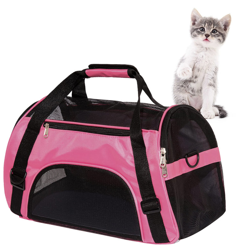 MuchL Cat Carrier for Cats Soft-Sided Travel Pat Carrier for Cat with Wooden Padding Board Airline Approved Lightweight Comfortable Cat Bag for Puppy Small Pets (Small, Pink)