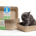 CallieCo Disposable Cat Litter Boxes - Portable Biodegradable Travel Litter Box for Cats, Sturdy and Durable Kitty Poo Box, Leak-Resistant Cat Tray Liners, Easy-Grip Rim, Large - 6 Pack