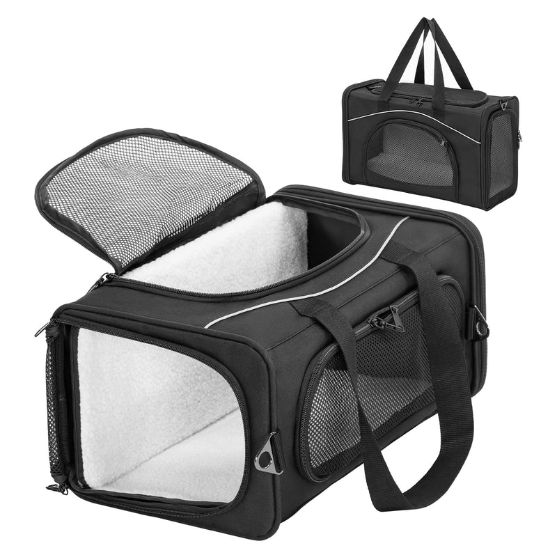 Petsfit Airline Approved Pet Carrier for Small Cats, 16.5x8.6x11 TSA Approved Carrier, with Removable Dual-Sided Padding (2-Way Placement) - Fits Under Most Airplane Seats, Escape Proof (Black)