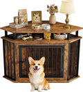 IRONCK 43.3" Corner Dog Crate Furniture with 2-Tier Shelves Rustic Brown