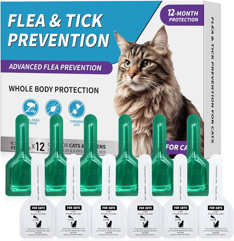 12Pcs Cat Topical Care Drops for Cats Over 1.5 lbs, Skin Care Solution