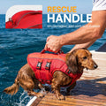 Queenmore Red Large Dog Life Vest for Swimming Boating, Adjustable Ripstop Dog Life Jacket with Superior Buoyancy and Rescue Handle