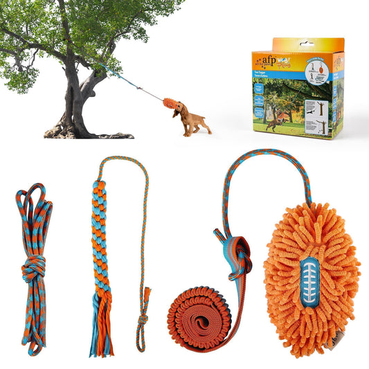 ALL FOR PAWS Dog Bungee Tug Toy, Outdoor Hanging Bungee from Tree for Chase & Tug Fun, Interactive Tug-of-War Toy for Small and Medium Dogs, Bungee Cord with Dog Rope Toy & Soft Chew Toy