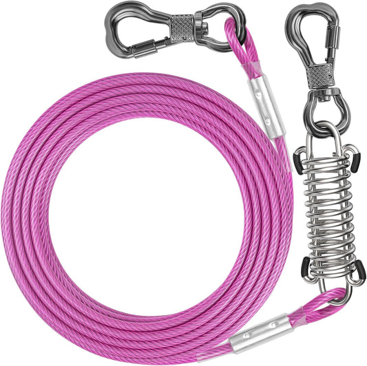 50FT Dog Tie Out Cable Lead with Shock Spring for Medium Large Dogs