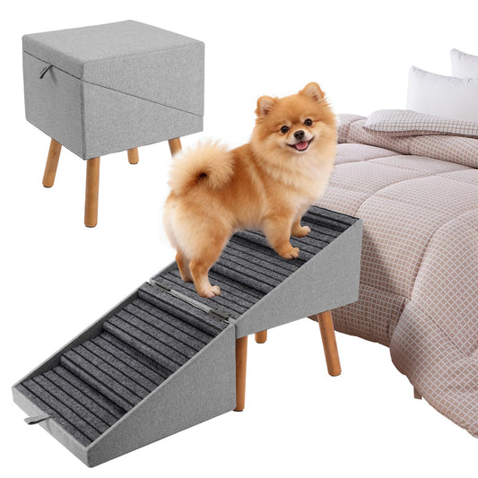 Dog Ramp for Bed & Couch, Dog Stairs 21.06 inches High for Large/Medium/Small Doggie, Foldable 2 in 1 Wooden Pet Steps for Puppy Older and Injured Dogs, Split Ottoman Design, No-Slip Surface