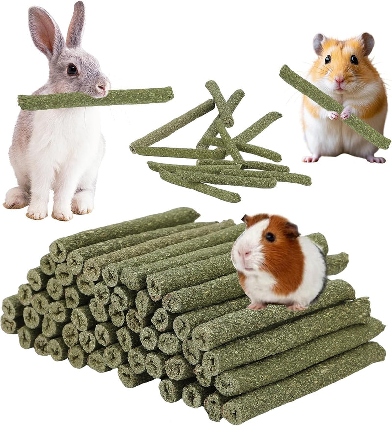 100PCS Timothy Hay Sticks for Rabbits Guinea Pigs Chinchillas Chew Treats, Natural Timothy Grass Molar Teeth Stick Bunny