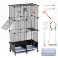JYEARN Flight Bird Cage with Wheels, 46-Inch Metal Parakeet Cage with Slide-Out Trays, Perches, Bowls & Bird Toys, Indoor Bird Cage for Cockatiel, Budgie, Lovebird, Finch & Small Birds