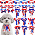 Mruq Pet 16 Pcs 4th of July Dog Bow Collars with Adjustable Slide Buckle, Bow Ties for Small Medium Dogs, Independence Day Puppy Grooming Accessories for Parades, Parties & Festivals