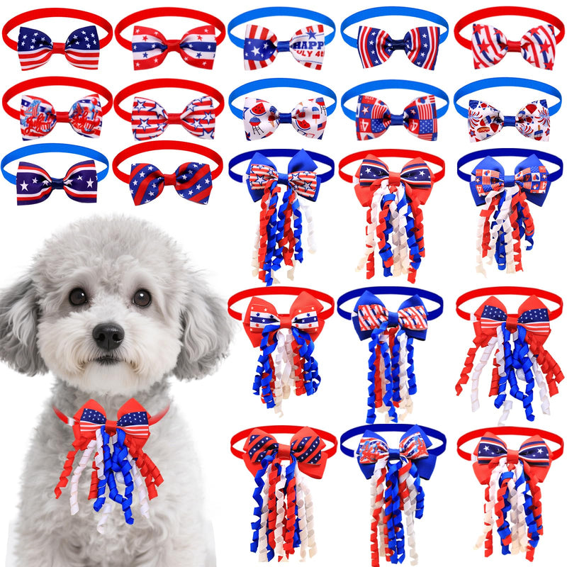 Mruq Pet 16 Pcs 4th of July Dog Bow Collars with Adjustable Slide Buckle, Bow Ties for Small Medium Dogs, Independence Day Puppy Grooming Accessories for Parades, Parties & Festivals