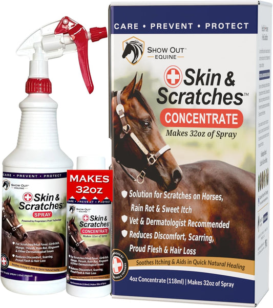 Show Out Skin & Scratches 4 oz Concentrate - Fast Relief and Prevention for Horse Care. Use on Equine Scratches/Mud Feve