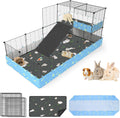 Guinea Pig Cages with Tarp and Bedding Pee Pad Liner, 2-Story Large Guinea Pig Playpen C&C Loft Cage for 2 Rabbit Bunny 
