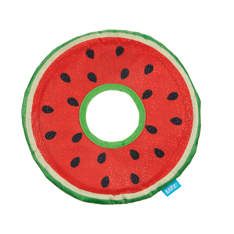 Barkbox Slobbermelon Fetch Flying Disc Dog Toy | Fluff-Free Crinkle Disc with T-Shirt Rope Edge | Durable Fetch & Tug Toy for Dogs & Puppies
