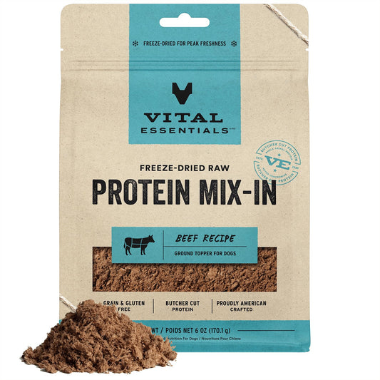 Vital Essentials Freeze Dried Dog Food Topper, Raw Beef Ground Topper for Dogs | Complete Meal or Topper | High Protein, Grain Free Dry Dog Food Mix-in | 6 oz Bag