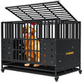 Cammoo 48'' Heavy Duty Dog Crate for Large Dogs, – Upgraded Chew-Proof Panels, Comfort-Widened Floor Panel, Dog Kennel Indoor, Adjustable Internal Height, Easy-Access Wide Door, 4 Lockable Wheels