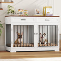 Dog Crate Furniture 47" Wooden Dog Kennels for Dogs Indoor with a Removable Divider for Large/Medium/Small Dogs, 2 Storage Drawers and Large Tabletop Dog Cages Double Doors Dog House, White