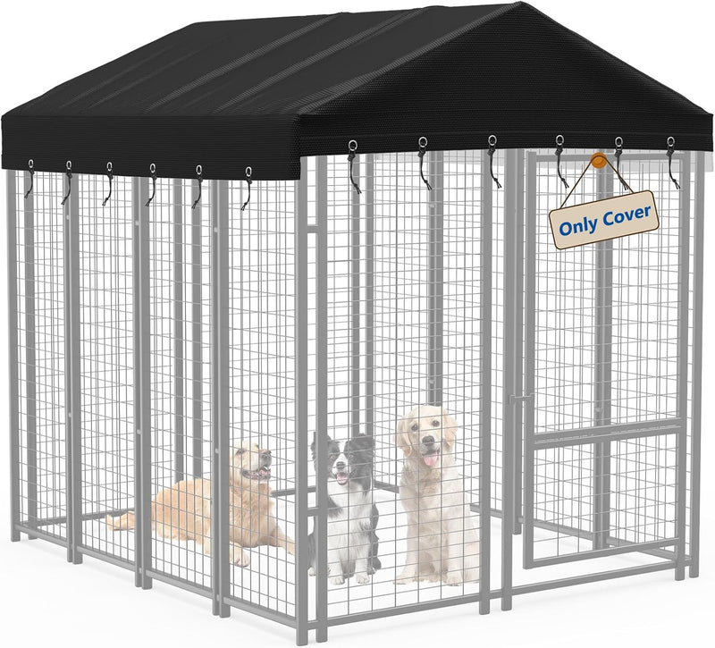 Outdoor Dog Kennel Cover 10'D x 10'W Black Dog Kennel Replacement Top Cover Waterproof Windproof Anti-UV Compatibe for M