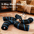 Joytale 5-Way Cat Tunnels for Indoor Cats, Pet Tube Toy with Bell Ball and Toy Mouse, S-Shape Collapsible Tunnel with Interactive Hole for Kitty, Kitten, Rabbit, Puppy (Blue&Black)