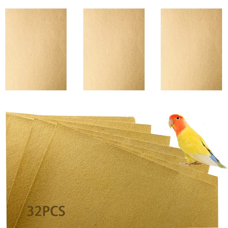 Hamiledyi Bird Gravel Paper, Special Sea Sand Liner for Page, Parrot Cage Gravel Paper Mat, 17x11 Inch Disposable Cushion Pads for Bird Parakeet Budgie 32PCS