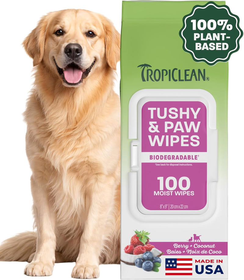 TropiClean Deep Cleaning Pet Wipes, 100ct - Wipes for Dogs & Cats - Gently Removes Dirt, Dander & Smells - for Pet Paws, Face, Body & Bottom - Sweet Berry & Coconut Scent