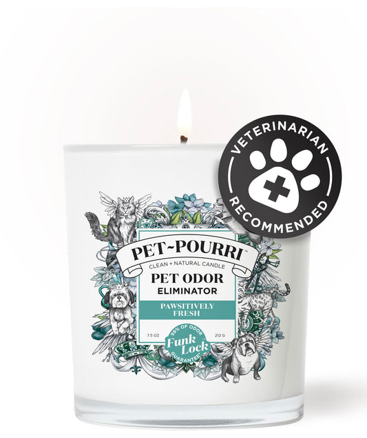 Pet-Pourri Pawsitively Fresh Pet Odor Deodorizer Candle, Burns Up to 45 Hours, Aromatherapy & Air Freshener with Essential Oils, Plant Based Ingredients & Wax, Vet Approved, Jasmine Pear Scent