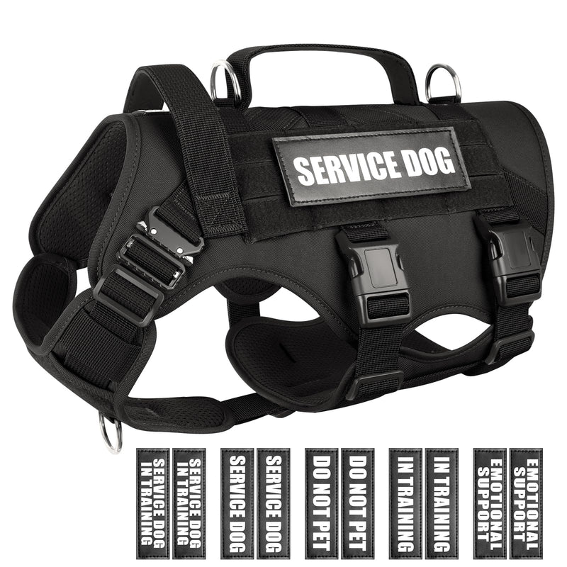 WINSEE Service Dog Vest Harness for Large Dog, Tactical Working MOLLE Vest with 10 Pet Patches, No Pull Heavy Duty Harness for Training Walking