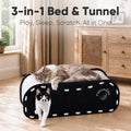 FUKUMARU Cat Beds for Indoor Pets 31.5 Inch, Extra Long Cozy Cat Bed Cave Tunnel for Multiple & Large Cats, Felt Kitten Hideaway House with Fluffy Ball, Scratch Resistant, Warm & Safe, Black