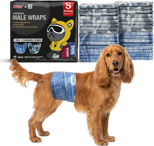 Dono Dog Diapers Male Disposable Male Dog Wraps, Wider Doggie Puppy Diapers Male Belly Bands, Super Absorbent, Leak-Proof Fit, Excitable Urination, Incontinence, Small 48ct