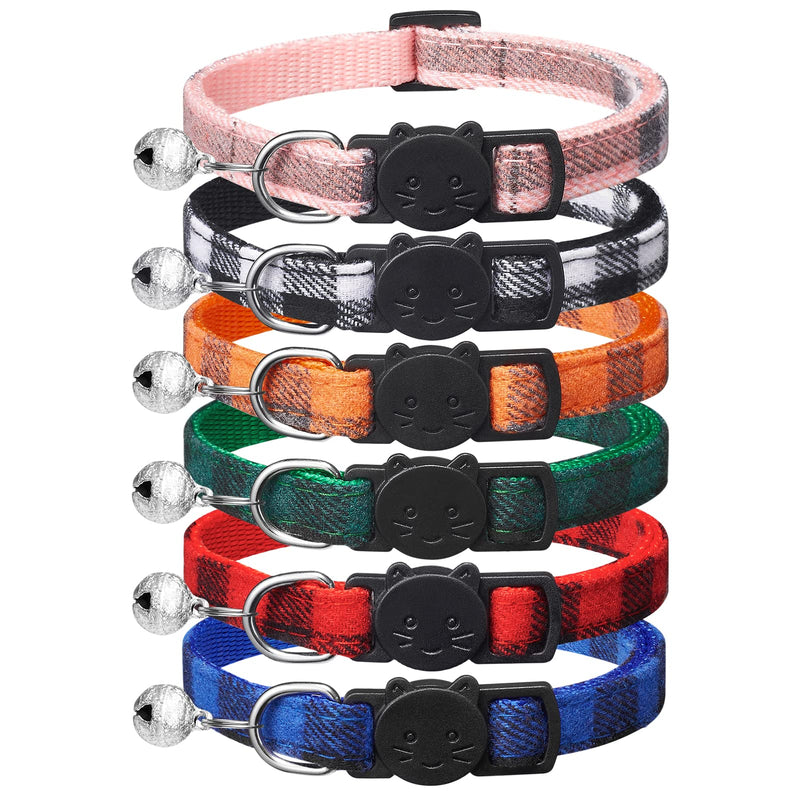 6 Pack Classic Plaid Cat Collars with Bells - Breakaway Kitten Collar and Adjustable 6-9 in,Cute Kitty Collar for Girl Boy Cats,Pet Gifts,Accessories,Supplies,Stuff