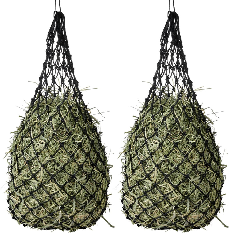 2-Pack Heavy Duty Hay Bags, Slow Feeder for Horses & Goats with 2-Inch Holes, Adjustable Drawstring Hay Net to Reduce Wa