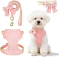 Cute Small Dog Harness Collar and Leash Set with Detachable Bowtie, Adjustable Dog Harness Collar and Leash Set with Sec