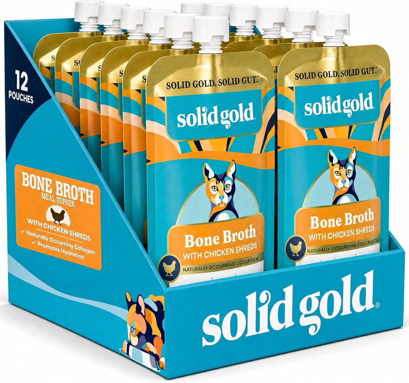 Solid Gold Bone Broth Cat Food Topper, Chicken, Lickable Pouches, 12ct