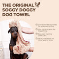 Soggy Doggy Super Shammy Dog Towel – Absorbent Microfiber Chenille Pet Towel for Drying Wet Dogs, Muddy Paws, Quick Dry Dog Shammy with Hand Pockets, Machine Washable – Beige/Red Trim, 31” x 14”