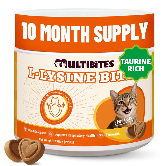 MULTIBITES 330 Bites L-Lysine for Cat Chews with Vitamins and Supplements - Omega 3,Multivitamin,Taurine for Cat & and Kittens Treats - Immune,Respiratory,Eye Health - Chicken Flavor