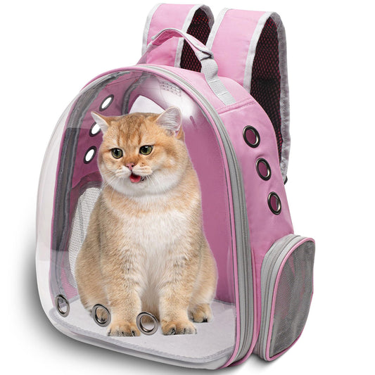 Vivicreate Large Cat Backpack Carrier for Travel and Hiking Transparent Pet Bubble Backpack for Cats up to 20lbs with Ventilation and Padded Straps Mochila para Gatos transportadora mascotas (Pink)