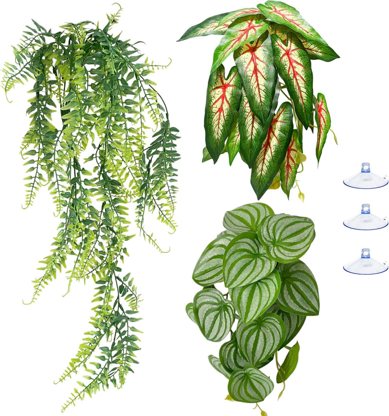 Artificial Reptile Terrarium Plants 3 Pack with Suction Cups