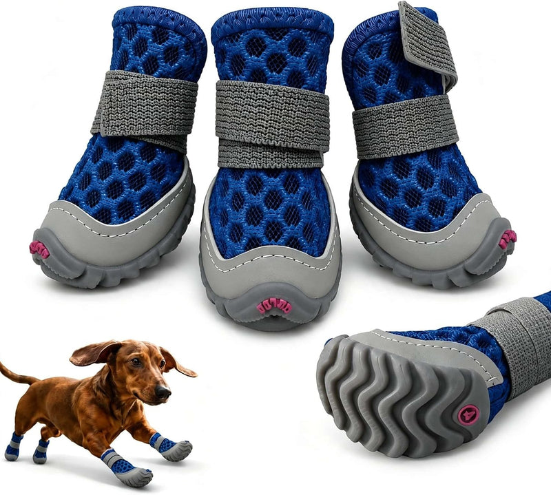 Dog Shoes for Small Dogs, Puppy Boots for Hot Pavement, Blue Size 3
