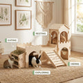 Wooden Rabbit House,Extra Large 2-Level Bunny Castle with Feeder and Ramp