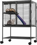VEVOR Metal Small Animal Cage 34.06"H 2-Tier Rolling Ferret Cage On Wheels, 0.55" Wire Spacing Large Cages with Ramp, Tr