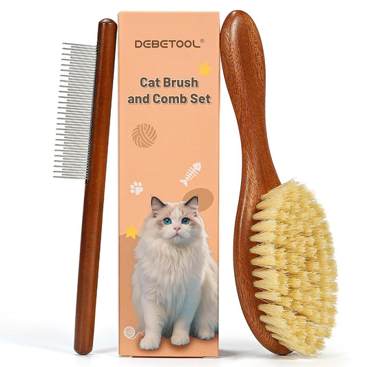 DEBETOOL Soft Cat Brush and Comb Set for Short Haired Cats