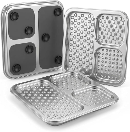 2 Pack - Stainless Steel Lick Mat for Dogs & Cats, Large Non-Slip Slow Feeder Pad with Suction Cups, Chew-Proof Dog Licking Mat for Anxiety Relief, Bathing & Grooming Time