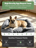 Spotted Play Orthopedic Dog Bed with Sides - Dog Sofa Beds for Medium Dogs, Supportive Foam Pet Couch Bed with Washable Removable Cover, Waterproof Lining and Non-Slip Bottom, Grey - M