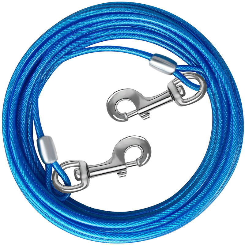 HaiYUAN Dog Tie Out Cable 10/15/20/25/30/50 FT Dog Runner for Yard Steel Wire Cable with Durable Superior Clips Blue Dogs Chains for Outside Lead for Large Dogs Up to 165 lbs