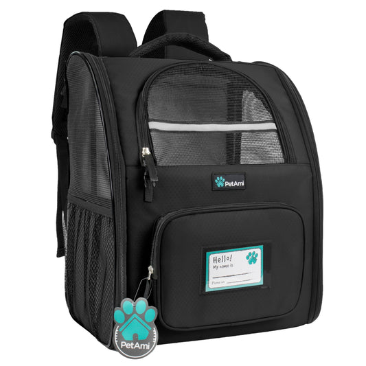 PetAmi Dog Backpack Carrier for Small Medium Dogs, Large Cats, Puppies up to 18 lbs, Airline Approved Ventilated Pet Carrier Backpack with Sherpa Bed for Hiking, Camping, Travel, Vet, Black
