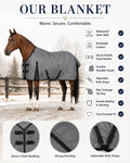 Horse Blanket 600D Ripstop Winter Turnout Blanket, 250 GSM Polyfill, 100% Waterproof & Breathable, Cold Weather Horse Bl