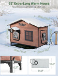 Heated Cat House for Outside: 31.5" XXL 100% Waterproof & Insulated Outdoor Cat House for Winter, Weatherproof Elevated 